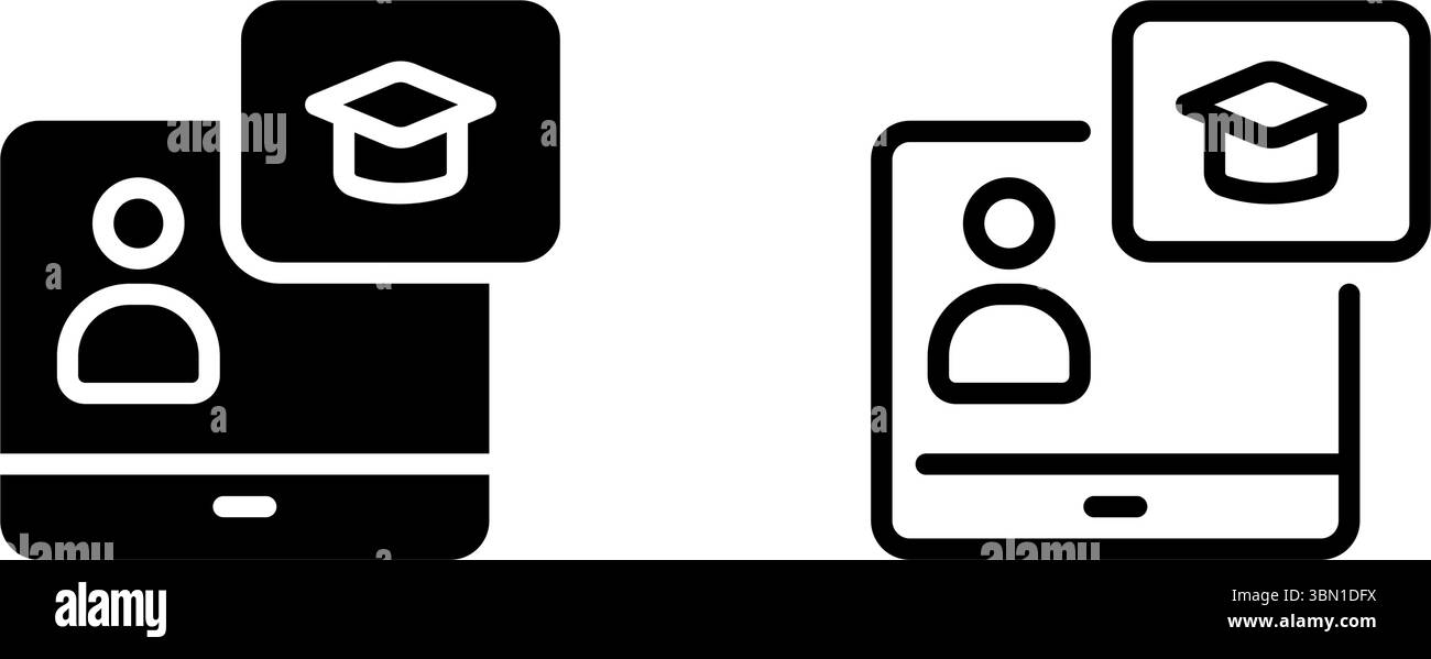 Icone piatte per piattaforme di apprendimento virtuali, lezioni video e interfacce didattiche. Illustrazione Vettoriale