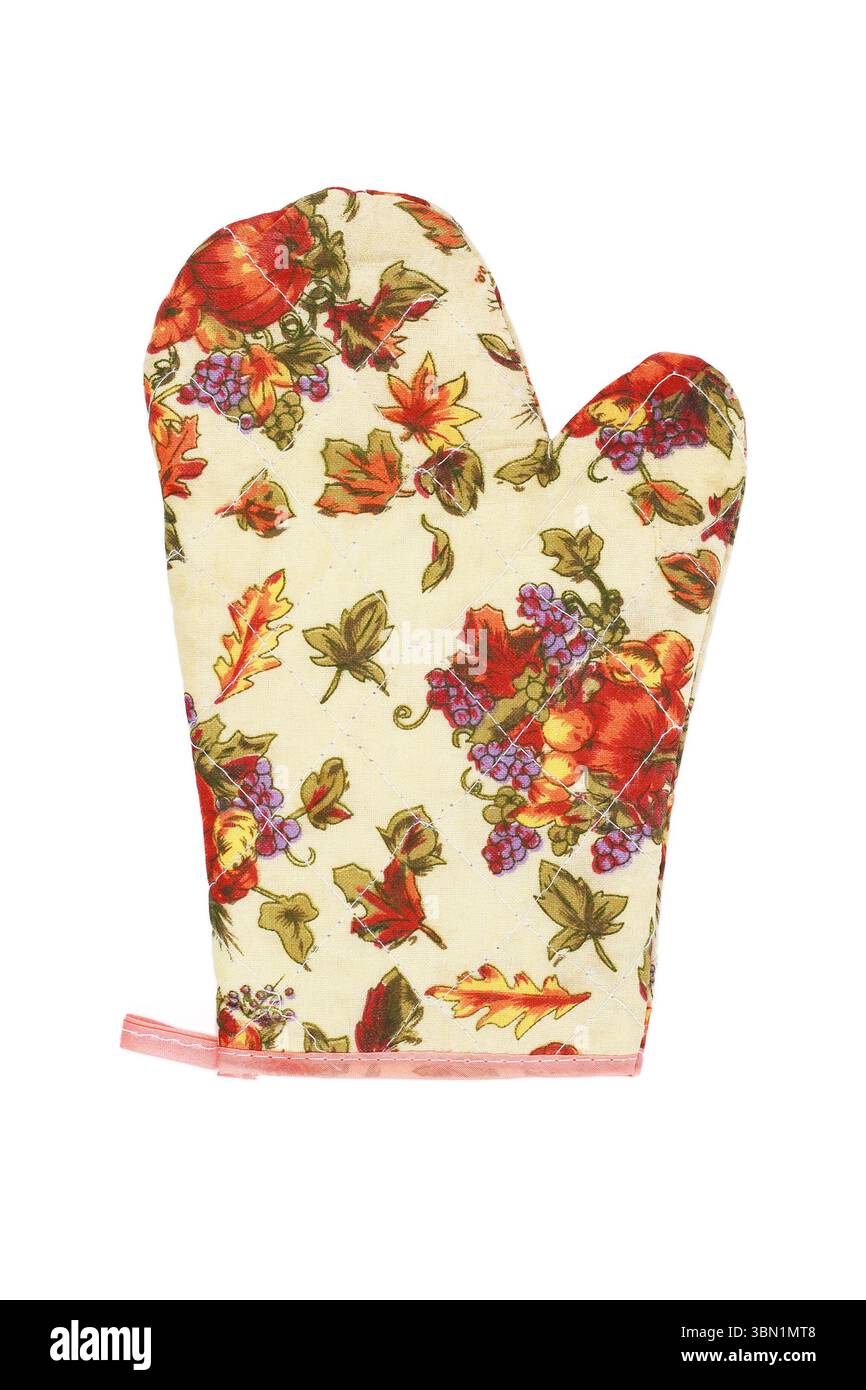 Si tratta di un guanto da cucina isolato su bianco. Foto Stock
