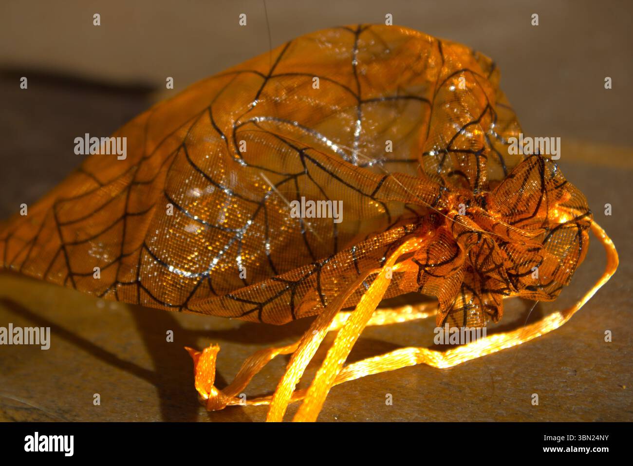 sacchetto con cravatta arancione per omaggi Foto Stock