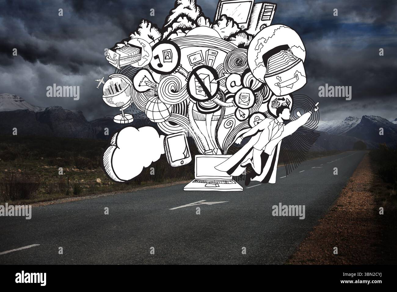 Un grafico disegnato sulla campagna tempesta Foto Stock