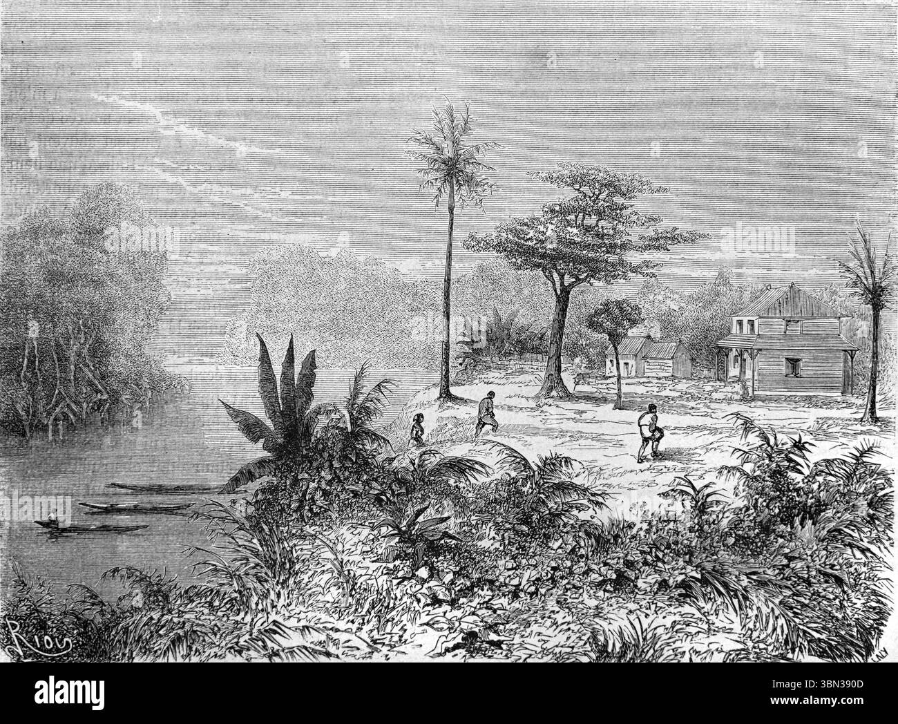 Fiume Tonnegrande o Tonnégrande Guyana francese Francia. Incisione vintage o storica o illustrazione 1866 Foto Stock