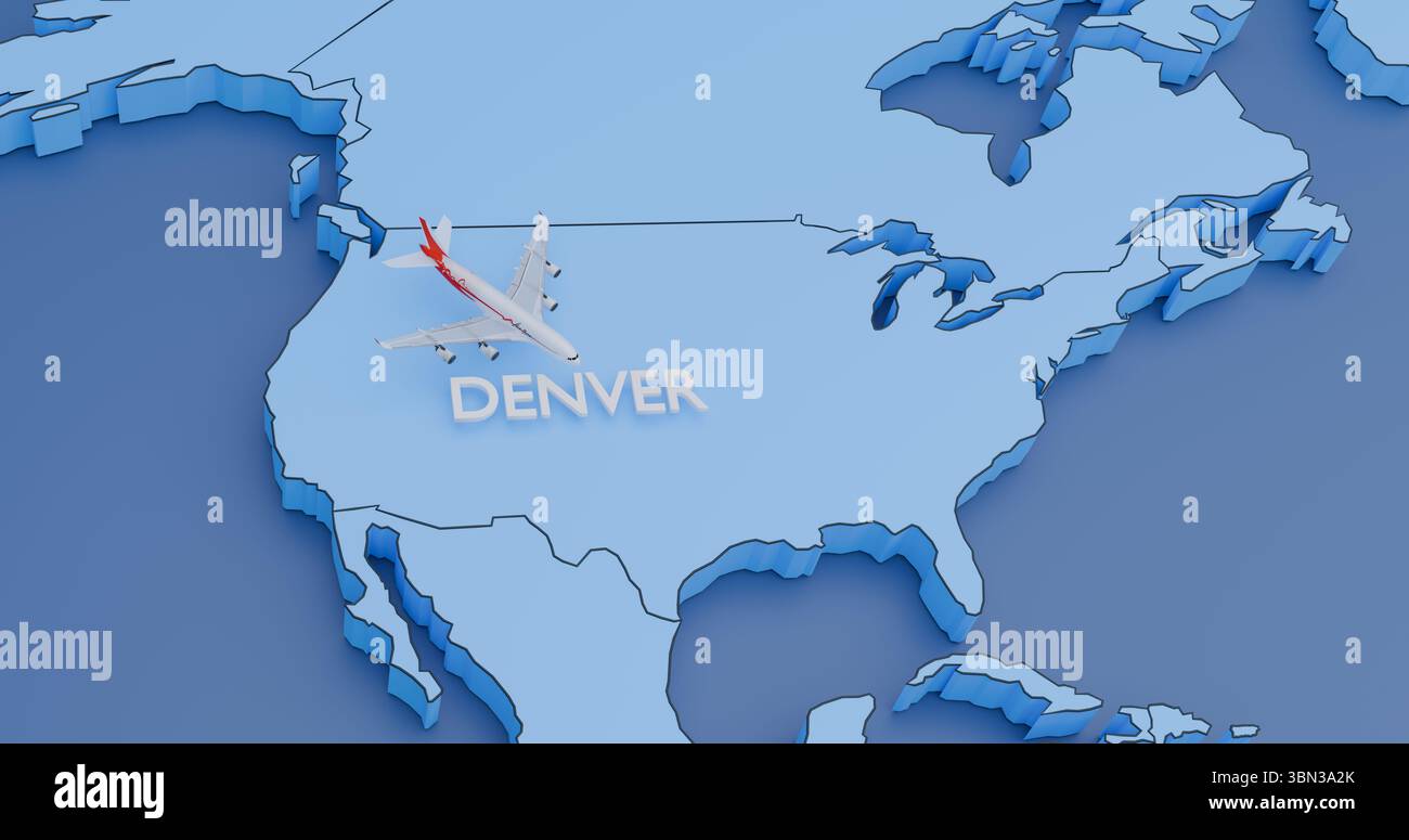 USA, Denver, illustrazione astratta di una mappa degli aerei, concetto di viaggio aereo Foto Stock