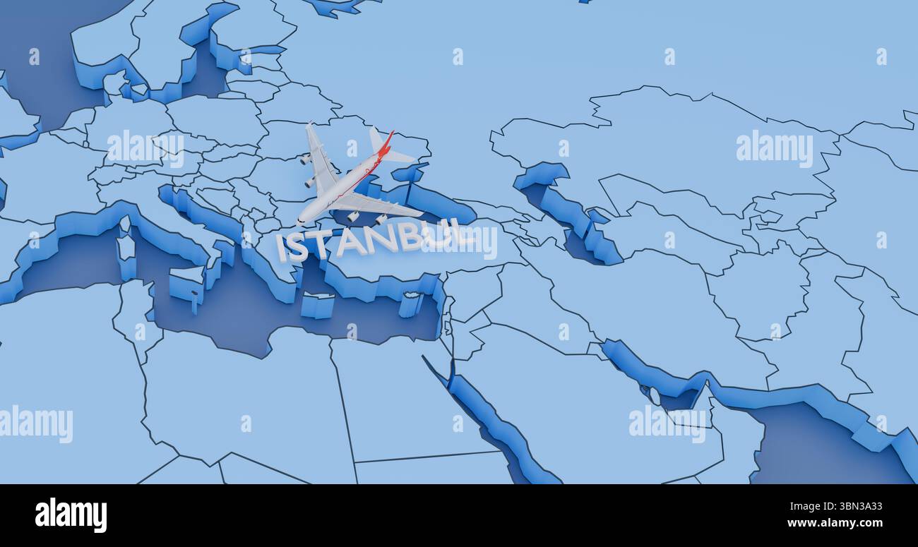 Turchia, Istanbul, illustrazione astratta di una mappa degli aerei, concetto di viaggio aereo Foto Stock