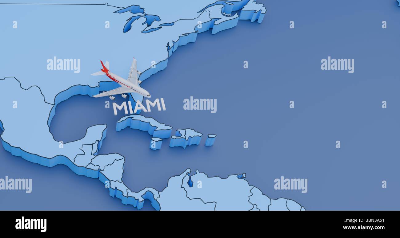USA, Miami, illustrazione astratta di una mappa degli aerei, concetto di viaggio aereo Foto Stock
