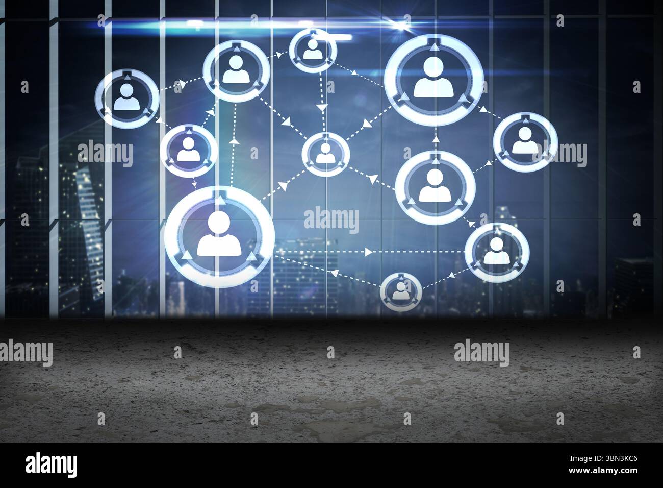 Grafica della connessione online con vista sulla città Foto Stock