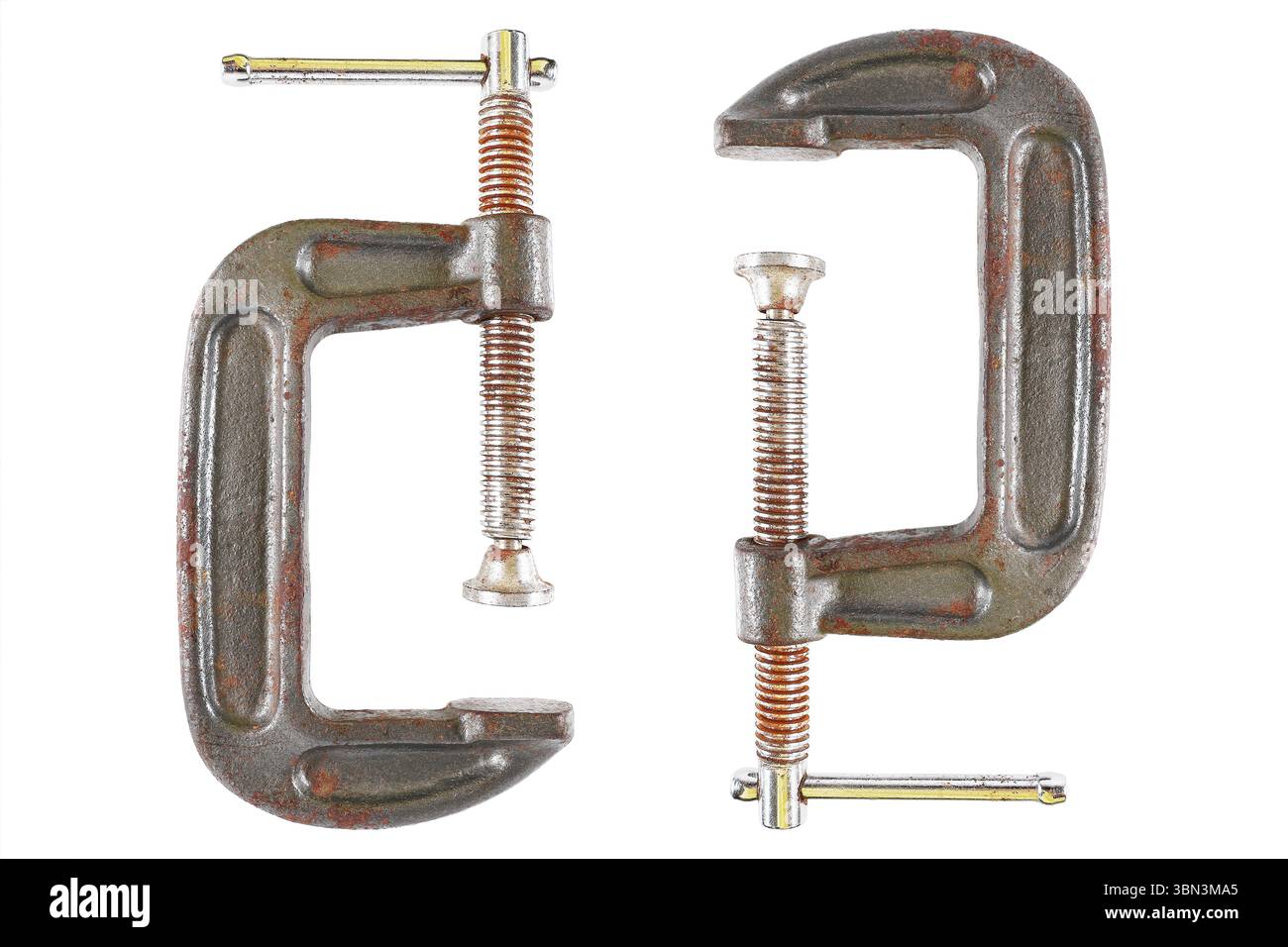 viene utilizzato con morsetto a c o morsetto a g per trattenere legno o metallo isolato su bianco. Foto Stock