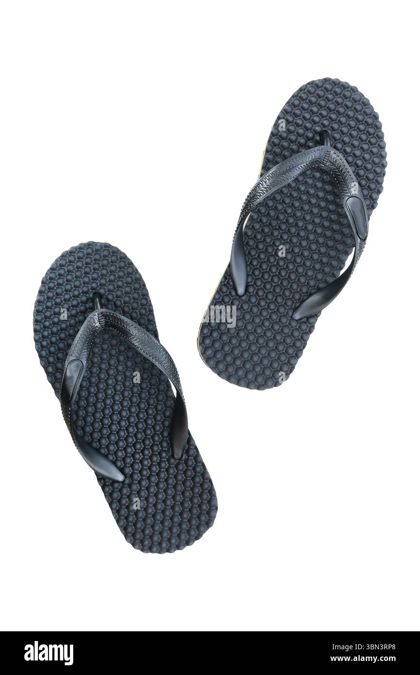 è un sandalo nero isolato su bianco. Foto Stock