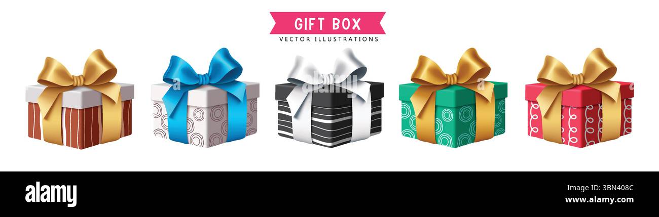 Scatole regalo colorate con elegante Ribbons Vector Clipart per celebrazioni ed eventi speciali Illustrazione Vettoriale