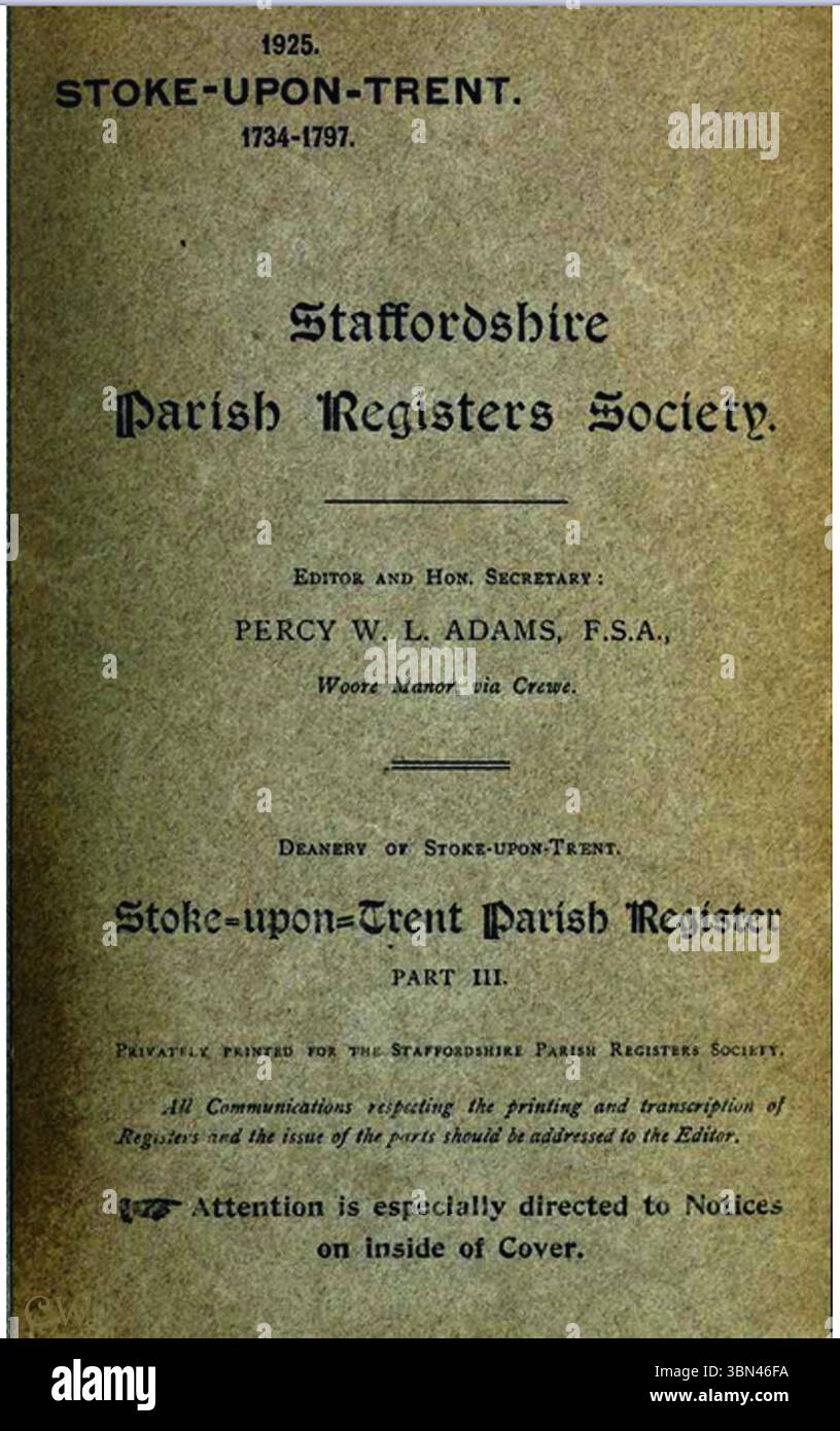 Staffoirdshire - genealogia - registri parrocchiali utilizzati come aiuto per rintracciare gli alberi genealogici Foto Stock