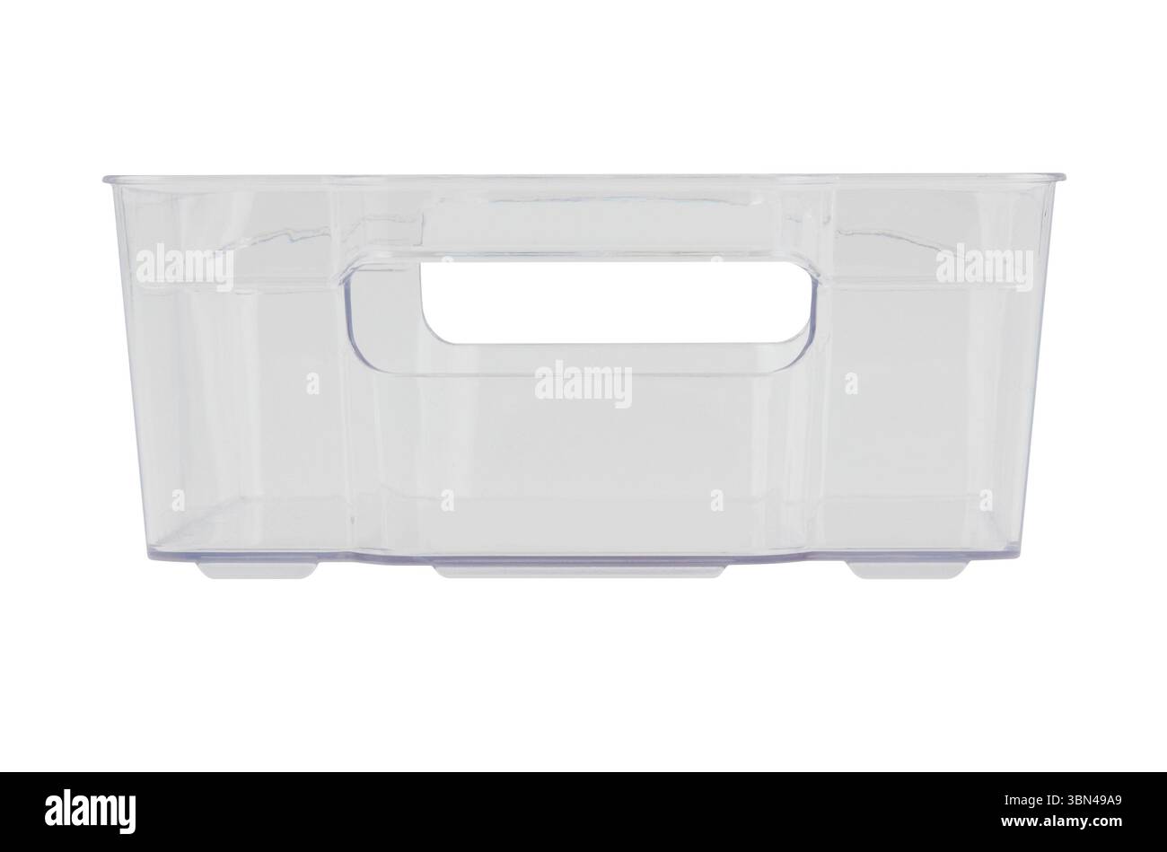 scatola in plastica trasparente ritagliata sfondo bianco isolato con percorso di ritaglio Foto Stock