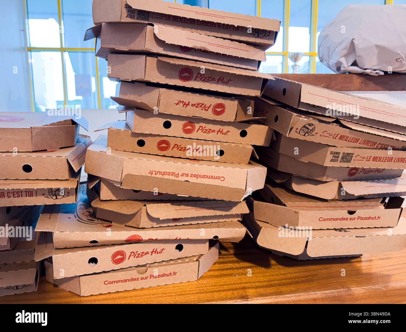 Confezioni per pizza a marchio Pizza Hut Foto Stock