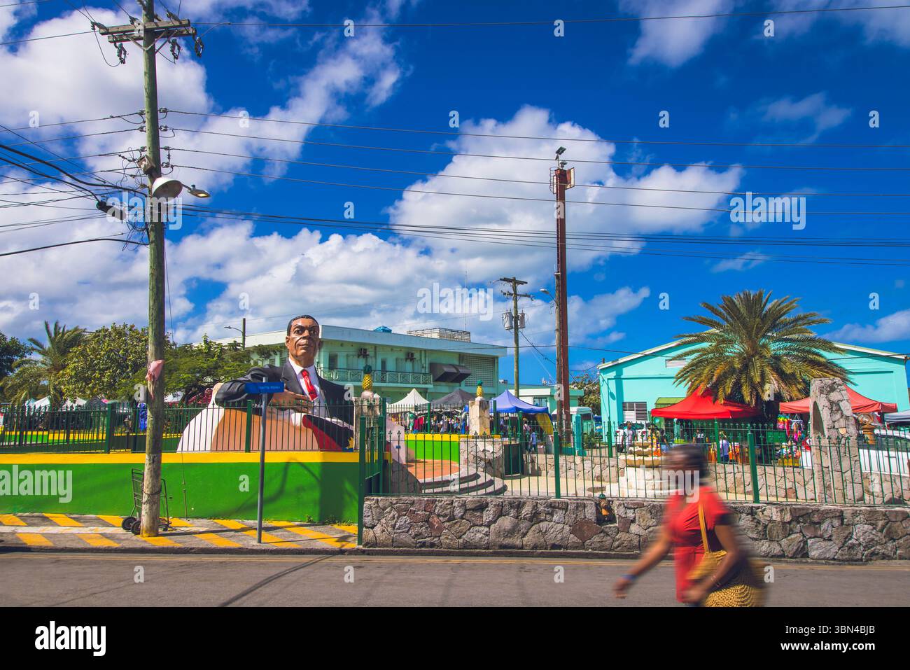 Antigua e Barbuda, Indie occidentali, Antigua Island. St. John La statua di Sir Vere Cornwall Bird, padre della Nazione Foto Stock