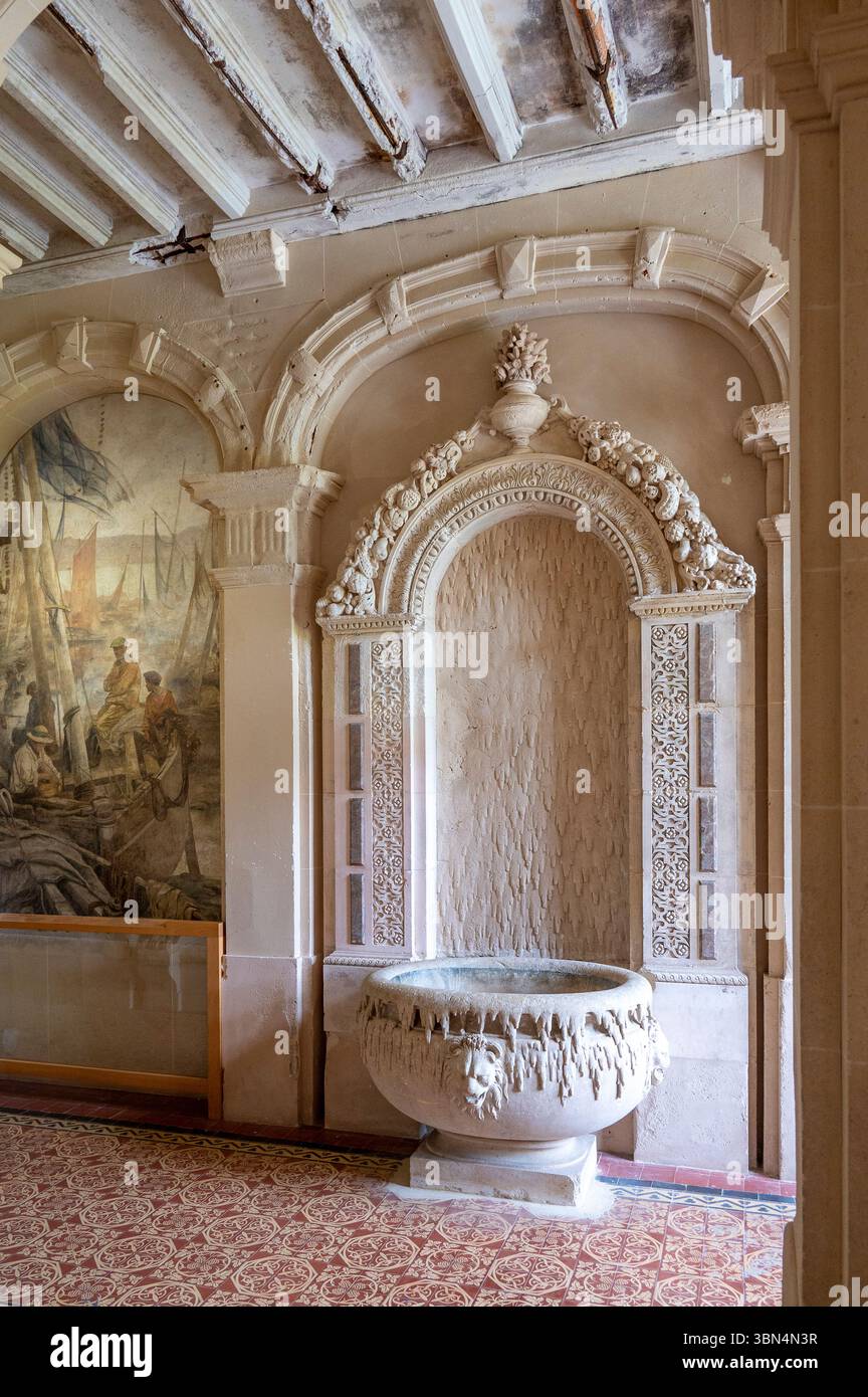 Francia. Brittany. Finistere. Chateau de Trevarez (comune di Saint Goazec) scalinata Foto Stock