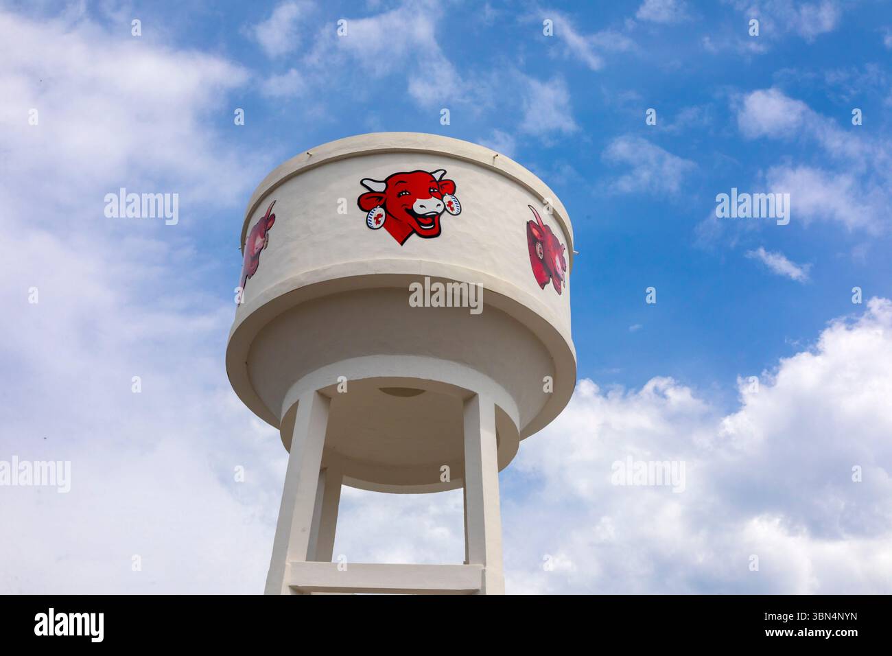 Francia, Giura, Franca Contea, Borgogna-Franca Contea, Lons-le-Saunier. Fabbrica. Caseifici bel. La mucca che ride Foto Stock