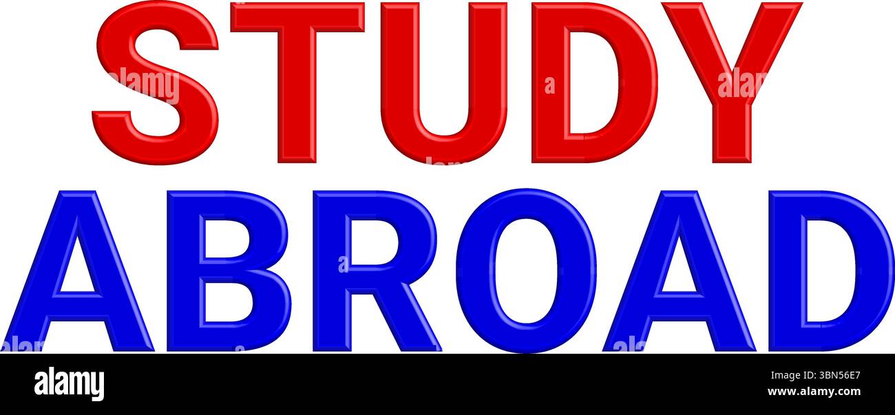 studiare all'estero grafica con testo rosso e blu Illustrazione Vettoriale