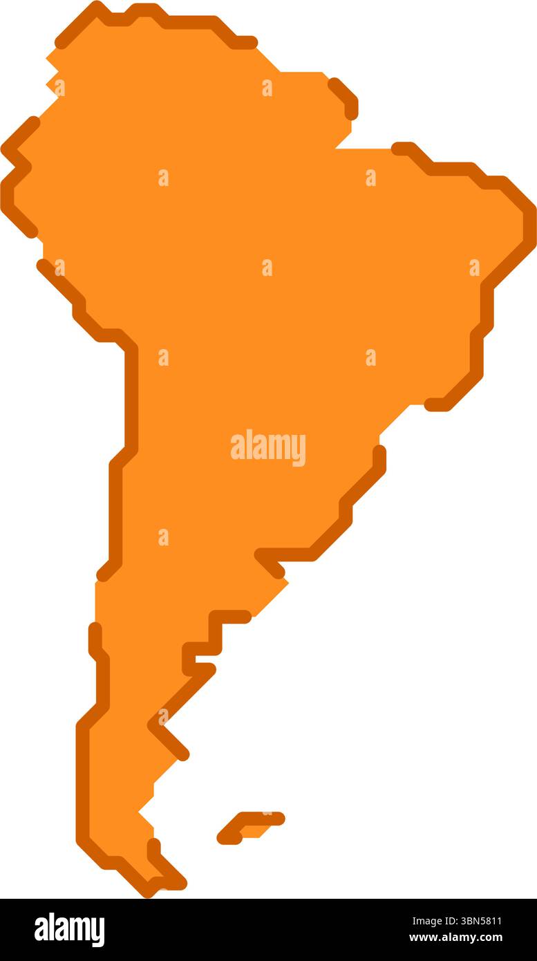 Mappa stilizzata del continente del Sud America in uno stile semplice. Mappa moderna del continente per infografiche e presentazioni. Illustrazione Vettoriale