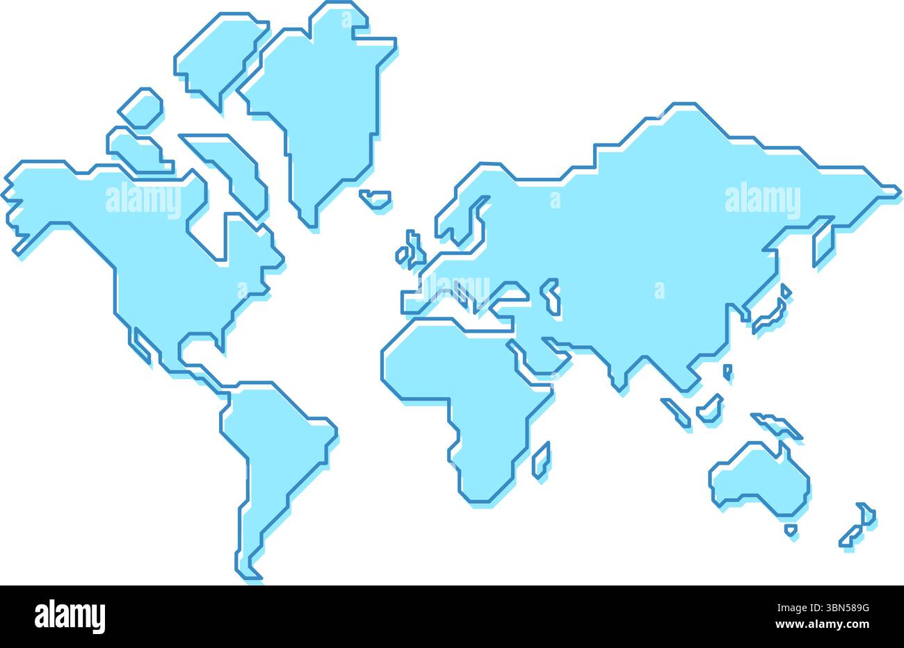 Mappa stilizzata del mondo in uno stile semplice per bambini. Mappa moderna del continente per infografiche e presentazioni. Illustrazione Vettoriale