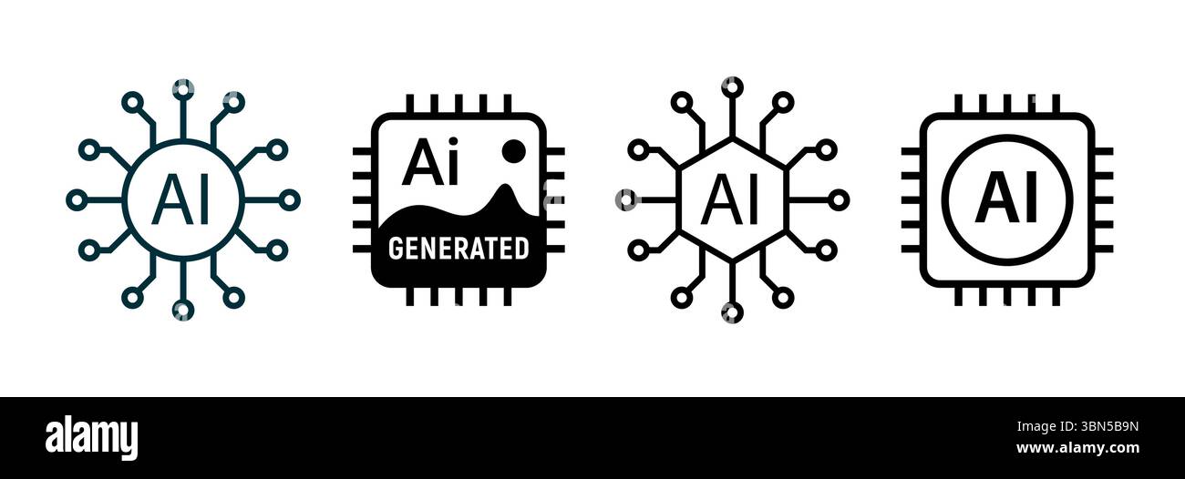 Icona chip digitale ai. Icona della linea di tecnologia dei circuiti di dati scientifici vettoriali intelligenti artificiali. Illustrazione Vettoriale