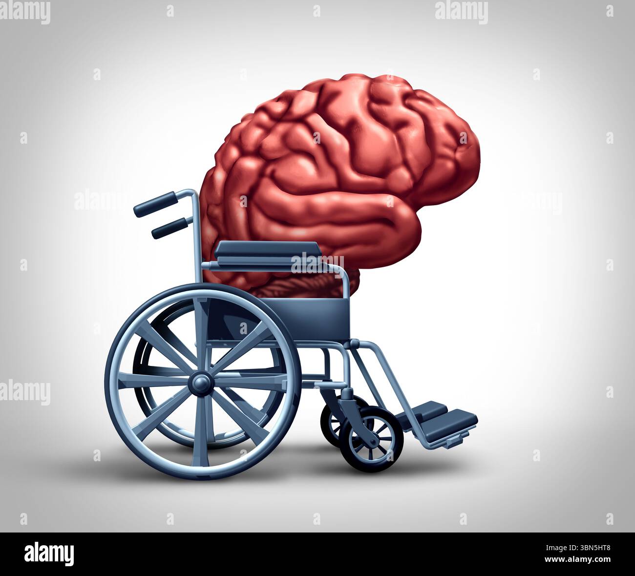 Simbolo di invecchiamento del cervello e declino cognitivo che mostra degenerazione neurale, perdita di memoria e cambiamenti strutturali del cervello negli adulti anziani come concetto di gett Foto Stock