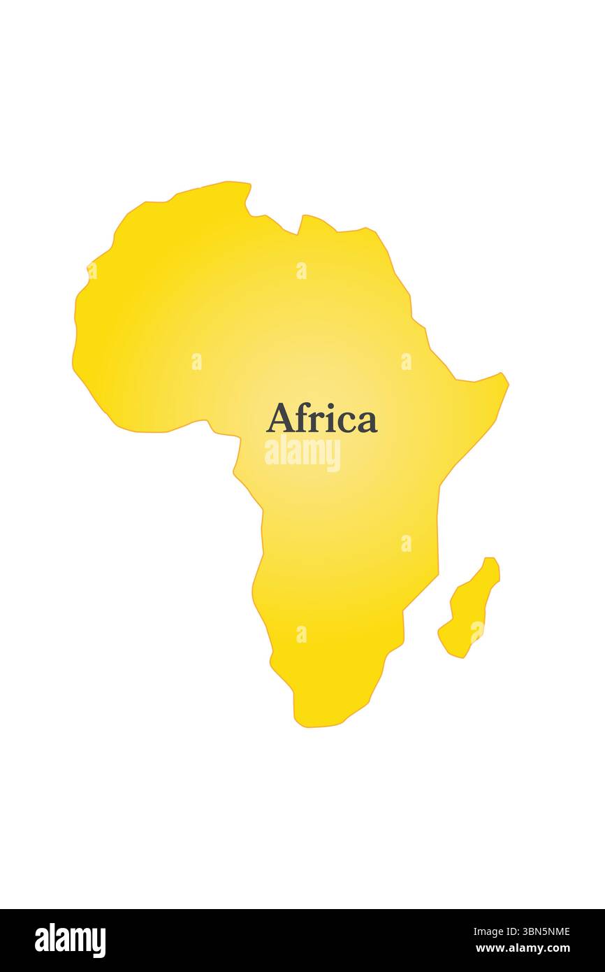 "Mappa gialla dell'Africa con etichetta - profilo continente africano" Illustrazione Vettoriale