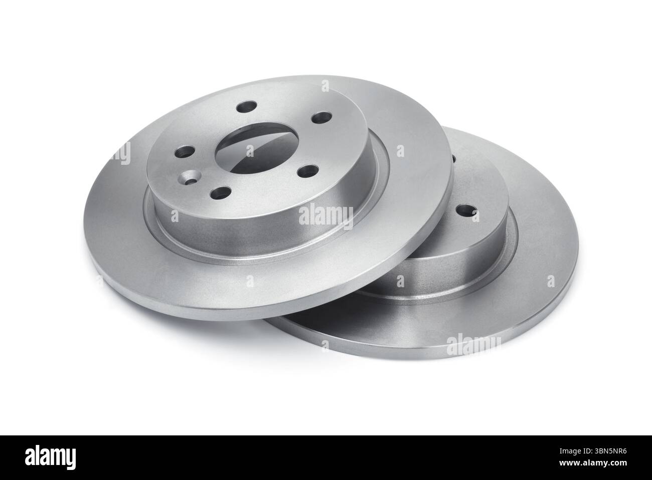 Due dischi freno per auto isolati su bianco Foto Stock