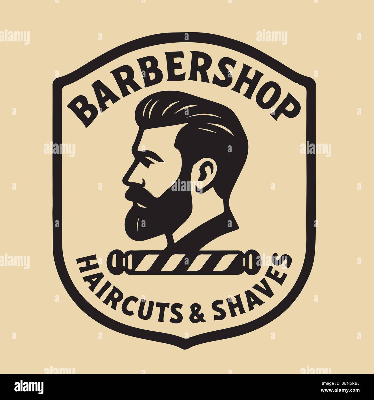 Emblema classico da barbiere con profilo uomo con barba per una rasatura perfetta Illustrazione Vettoriale