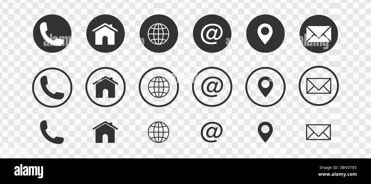 Set di icone informazioni di contatto per Web e biglietti da visita – icone di comunicazione essenziali Illustrazione Vettoriale