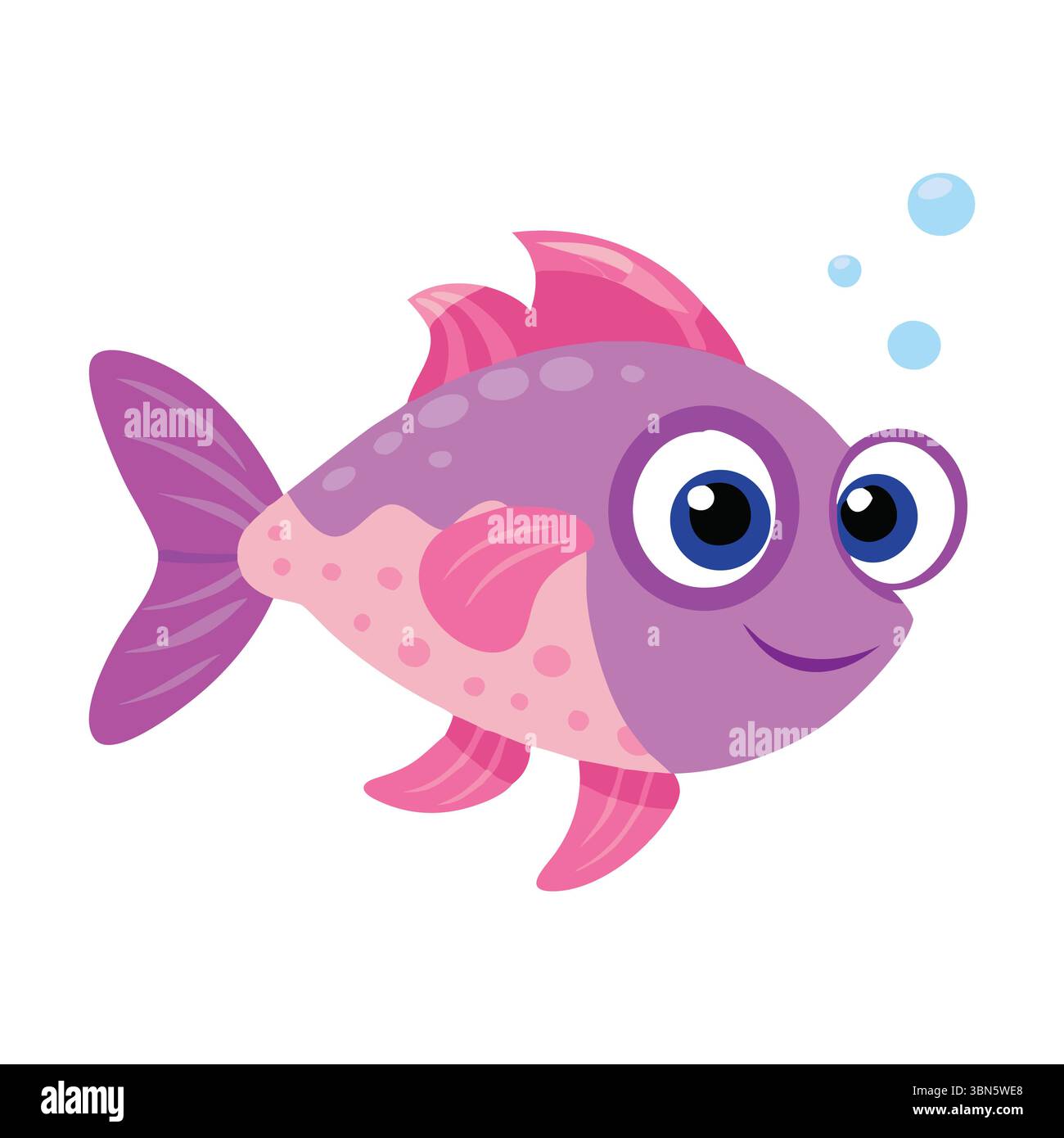 Carino Cartoon Fish - adorabile personaggio viola con grandi occhi Illustrazione Vettoriale