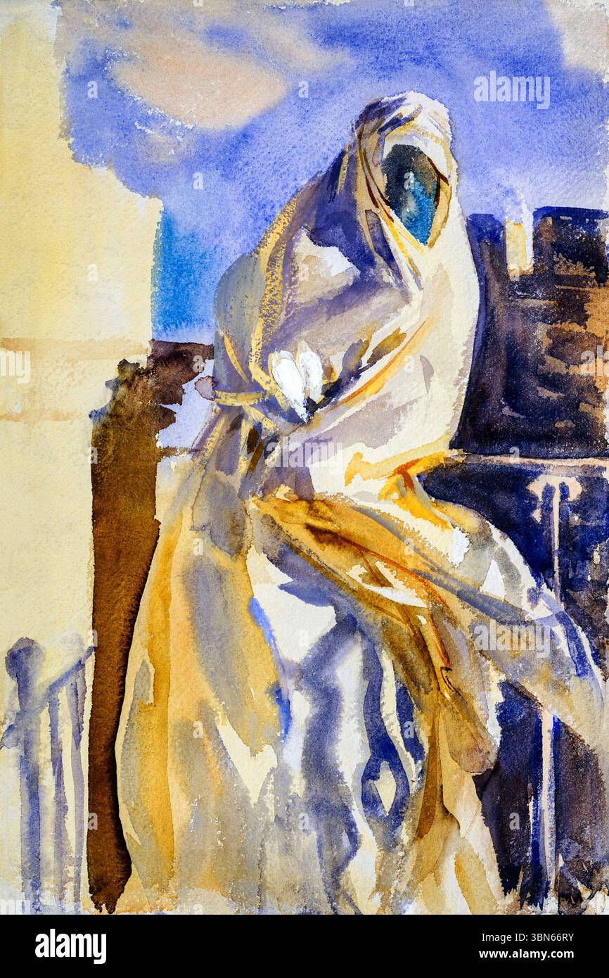 Arab Woman di John Singer Sargent, ca. 1905-1906 Orientalist Portrait, Middle Eastern Study in Watercolor, High-Resolution Public Domain ArtWork Foto Stock