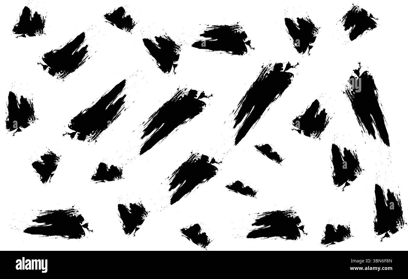 Tratti di pennello nero inchiostro schizzi elementi di design Illustrazione Vettoriale