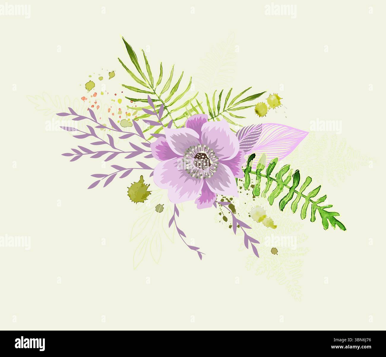 Astrazione floreale con fiori viola. disegnato a mano. Non ai, illustrazione vettoriale Illustrazione Vettoriale