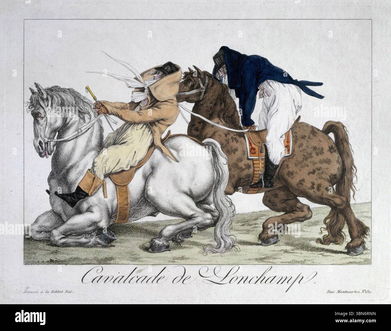 Incisione colorata di 'le Bon genere il buon genere numero 3 : cavalcade de Longchamp, 1801'. Jean Francois Bosio, opere d'arte di design, stampe d'antiquariato vintage Foto Stock