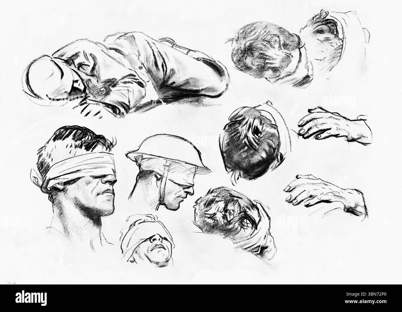 Studies for Gased di John Singer Sargent, ca. 1918-1919 schizzi preparatori per la pittura iconica della prima Guerra Mondiale, arte militare di dominio pubblico, aletta ad alta risoluzione Foto Stock