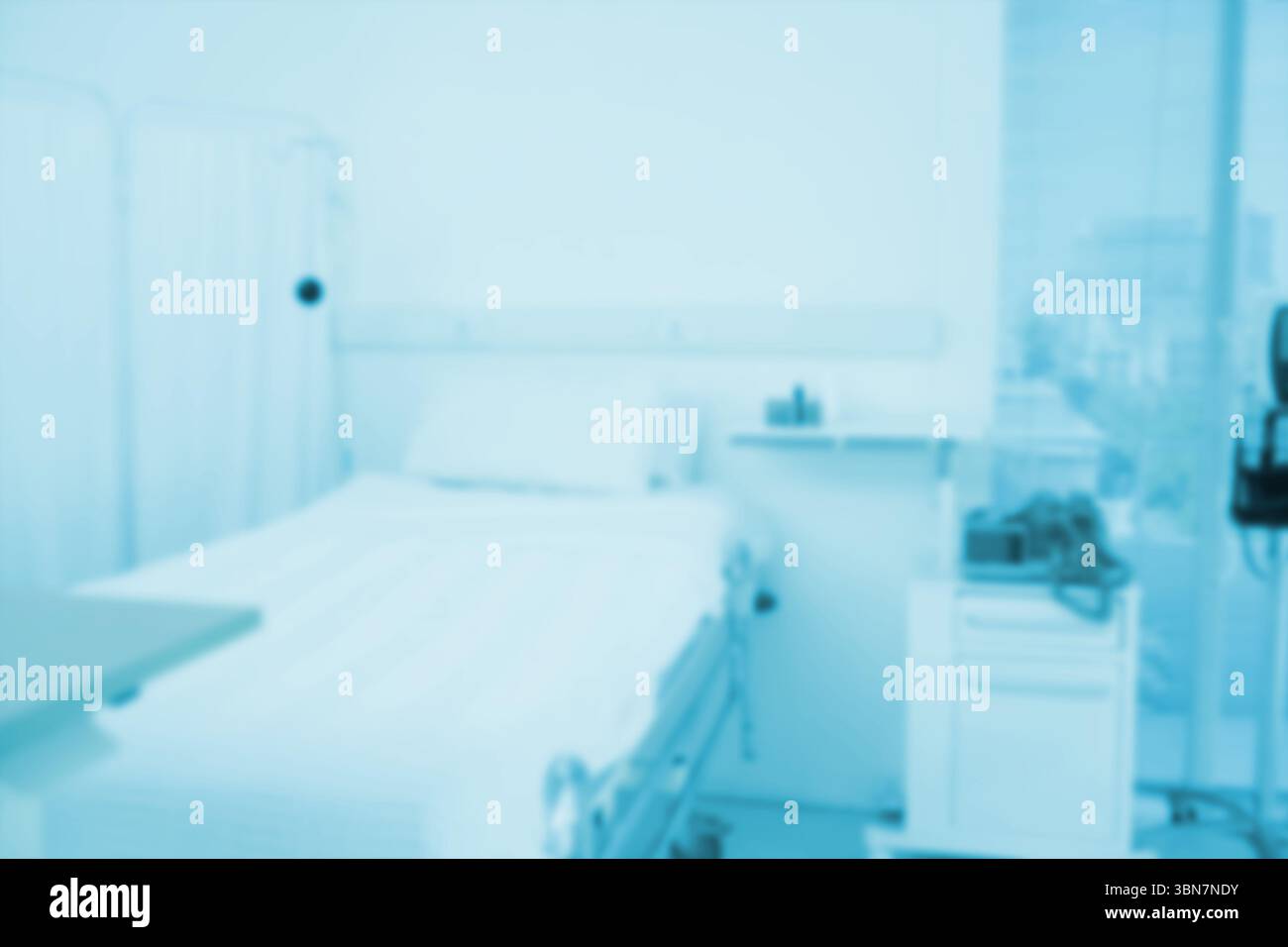 Immagine sfocata del letto in clinica Foto Stock