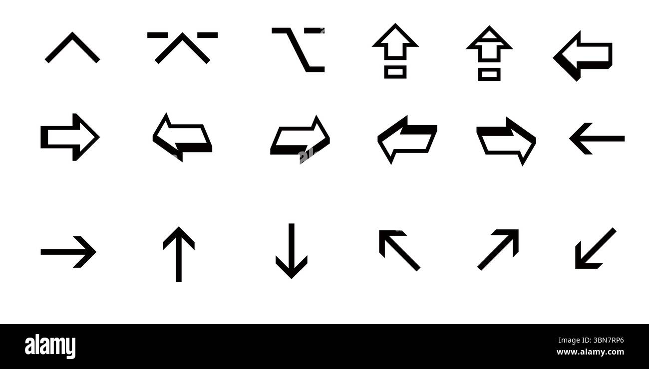 Set di icone minimalista con frecce e indicatori direzionali - grafica vettoriale in bianco e nero Illustrazione Vettoriale