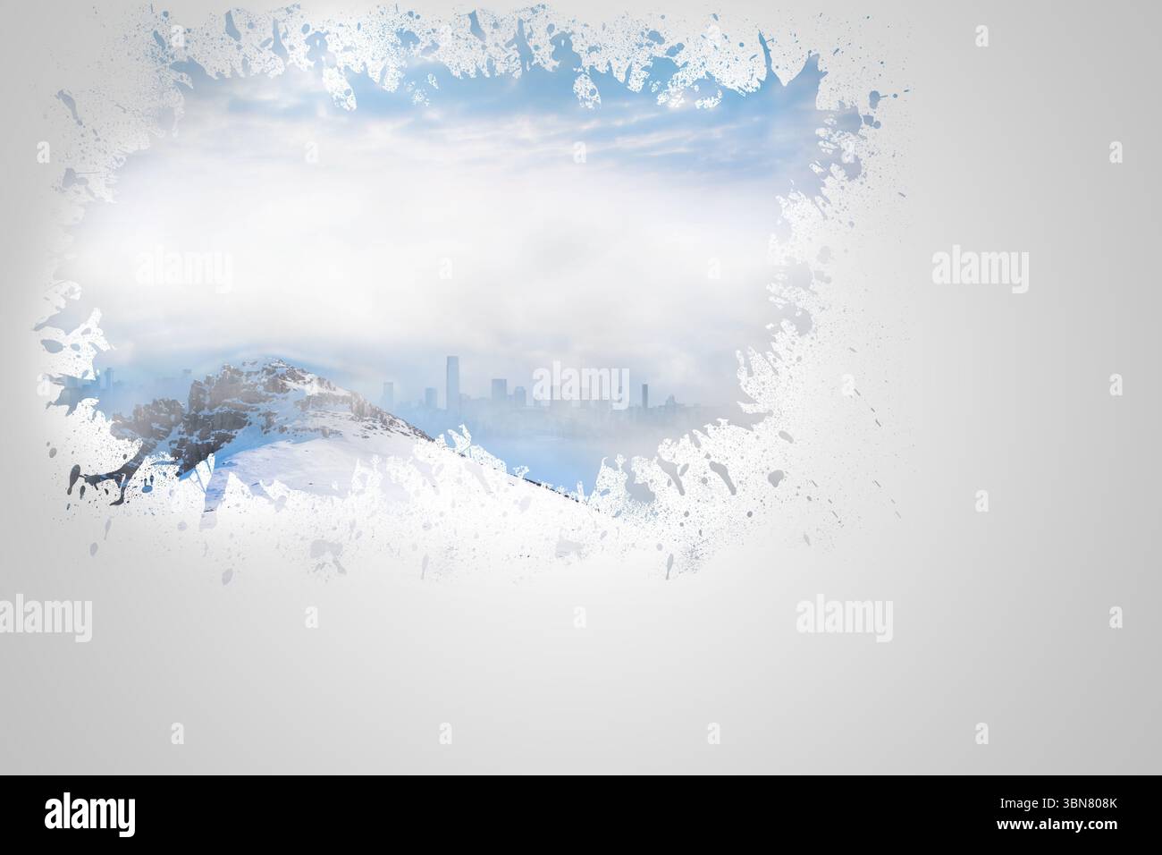 Schizzi sul muro rivelando picco innevato Foto Stock