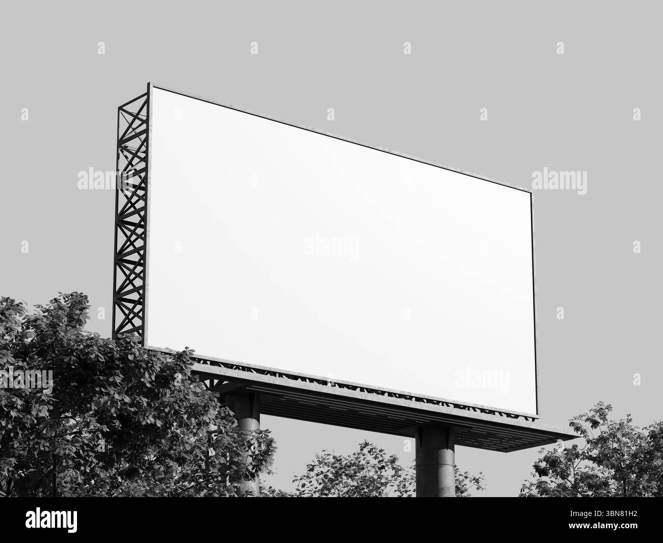 Cartellone per esterni con Tress Outside Scene display per la pubblicità di rendering 3D. Foto Stock