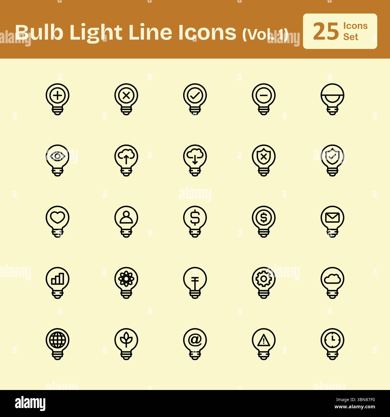 Icone della linea luminosa della lampadina (Vol. 1) Illustrazione Vettoriale