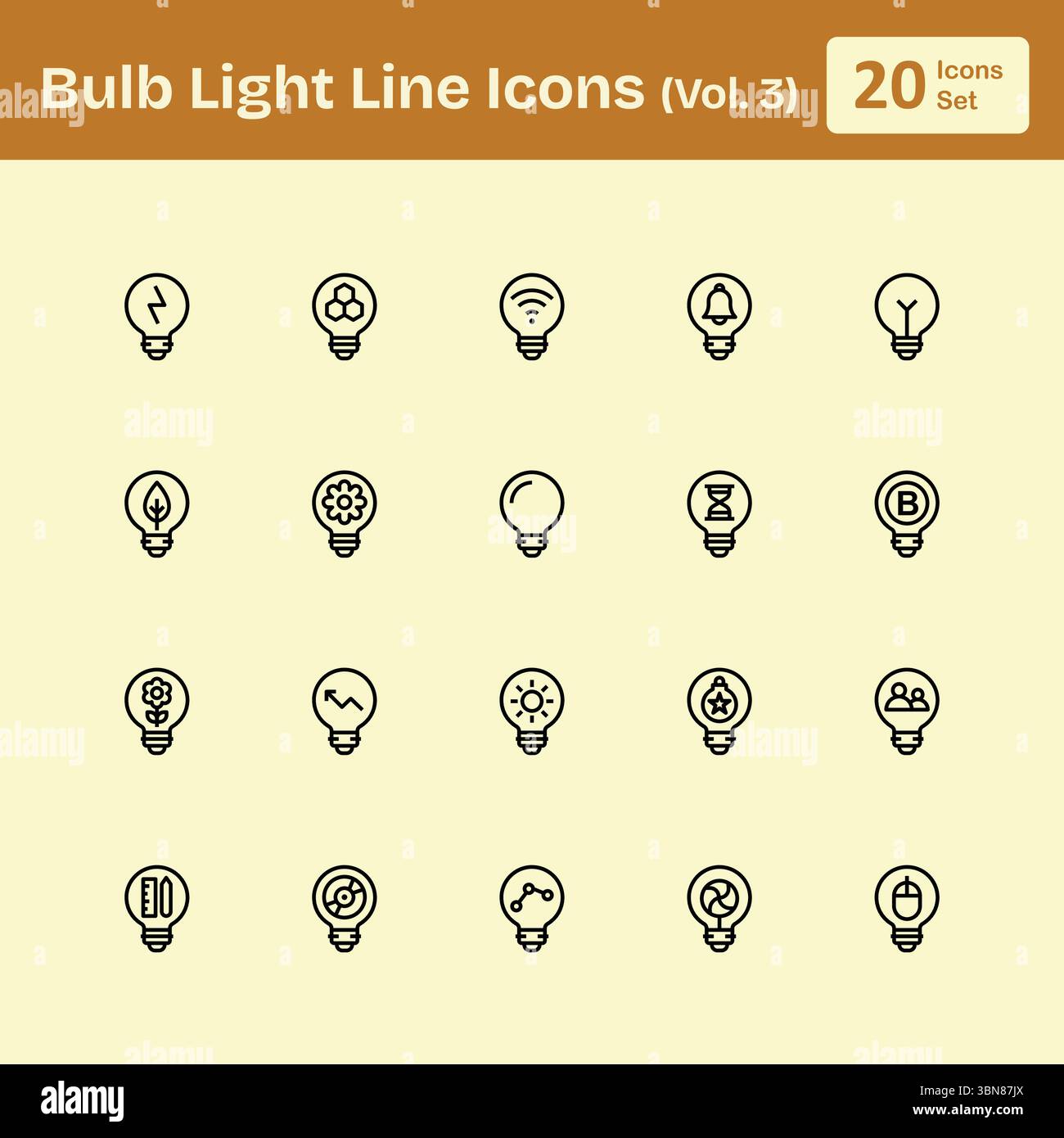 Icone della linea luminosa della lampadina (Vol. 4) Illustrazione Vettoriale