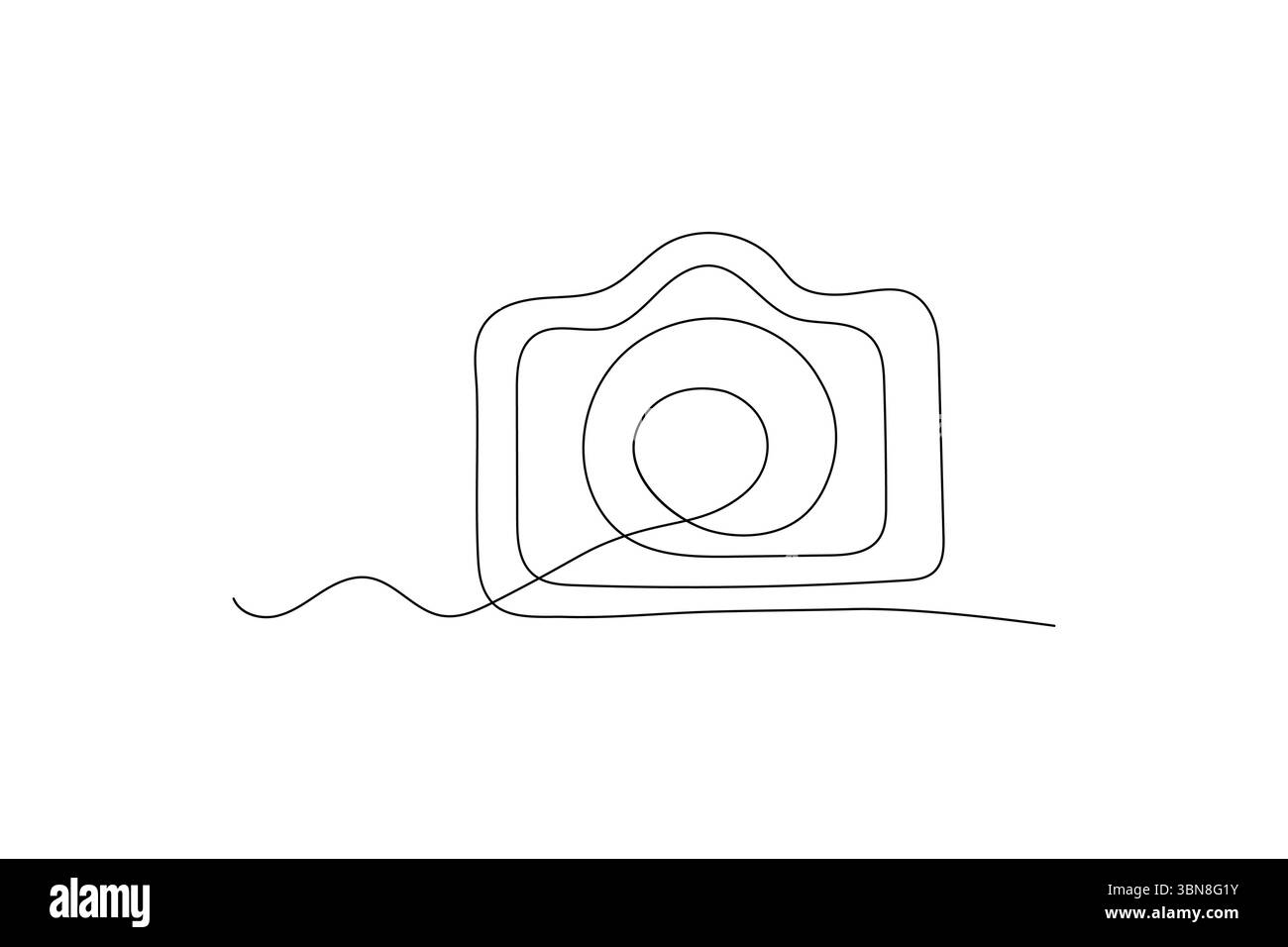 La videocamera disegna con una linea grafica su uno sfondo bianco con un'icona vettoriale a linea singola Illustrazione Vettoriale