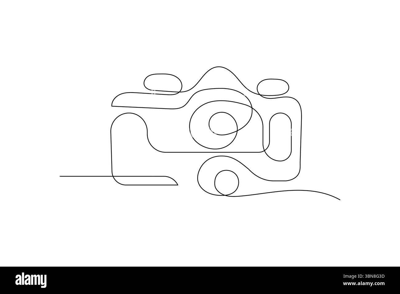 La videocamera disegna con una linea grafica su uno sfondo bianco con un'icona vettoriale a linea singola Illustrazione Vettoriale