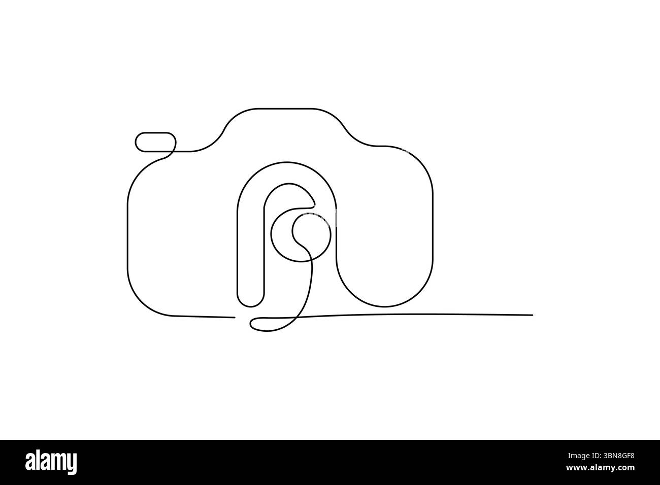 La videocamera disegna con una linea grafica su uno sfondo bianco con un'icona vettoriale a linea singola Illustrazione Vettoriale