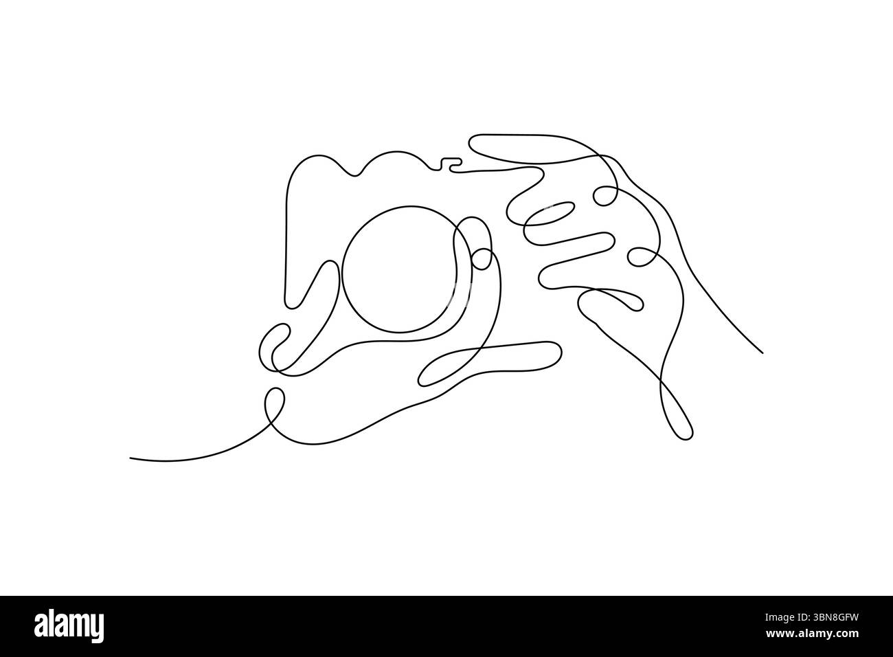La videocamera disegna con una linea grafica su uno sfondo bianco con un'icona vettoriale a linea singola Illustrazione Vettoriale