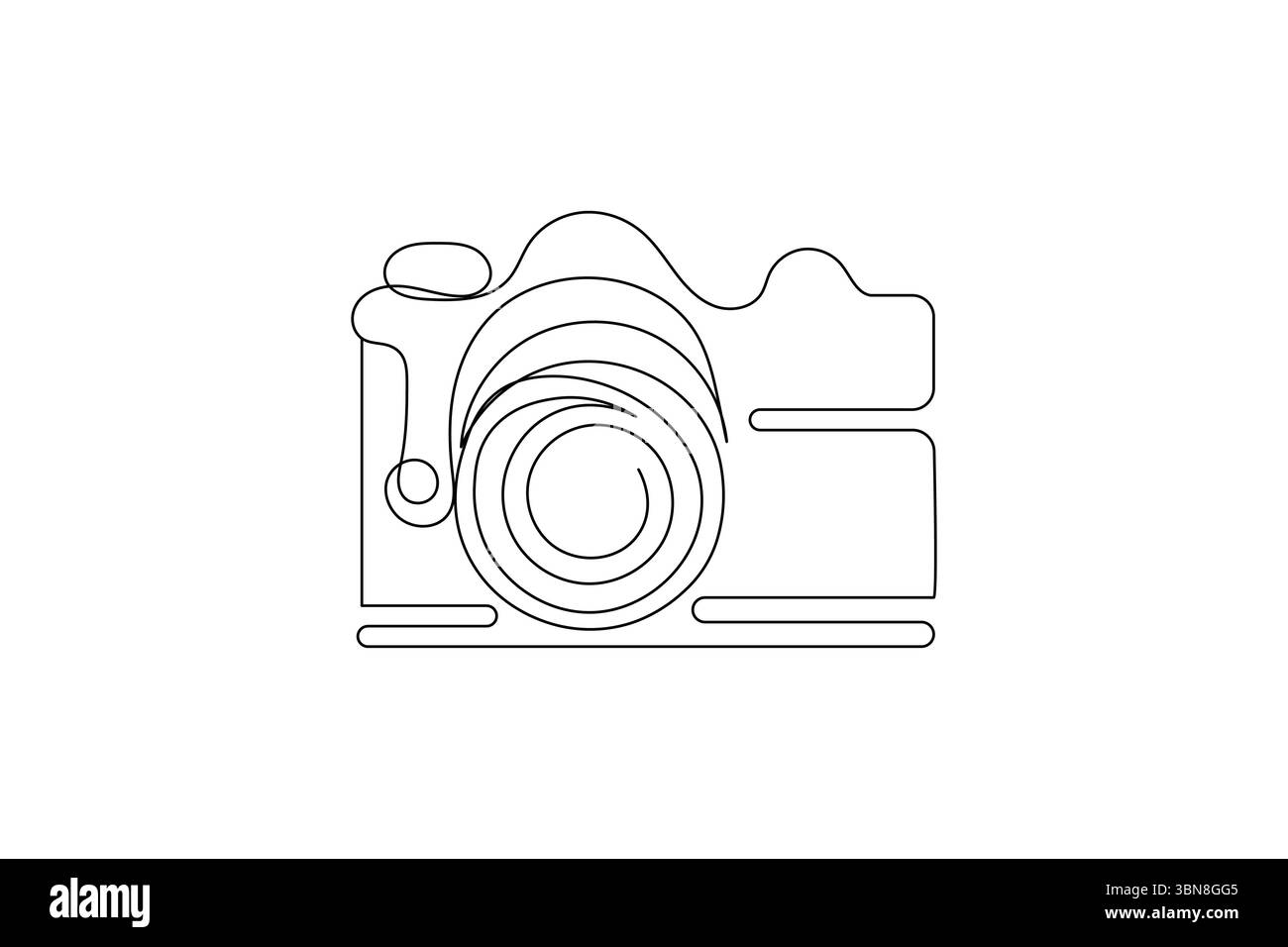 La videocamera disegna con una linea grafica su uno sfondo bianco con un'icona vettoriale a linea singola Illustrazione Vettoriale