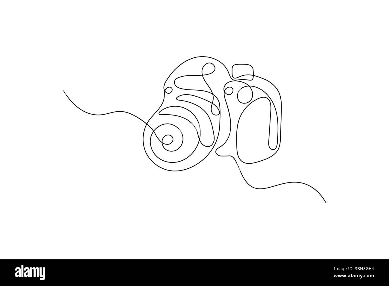 La videocamera disegna con una linea grafica su uno sfondo bianco con un'icona vettoriale a linea singola Illustrazione Vettoriale