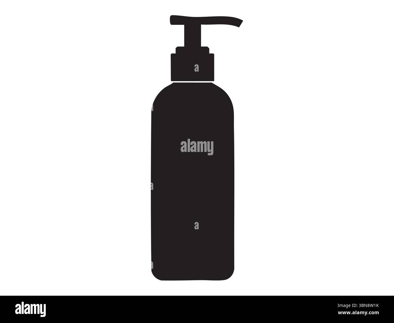 Silhouette nera del flacone tiralatte in plastica per sapone liquido, shampoo, igienizzatore o lozione, isolato su sfondo bianco, illustrazione grafica. Concetto di Illustrazione Vettoriale