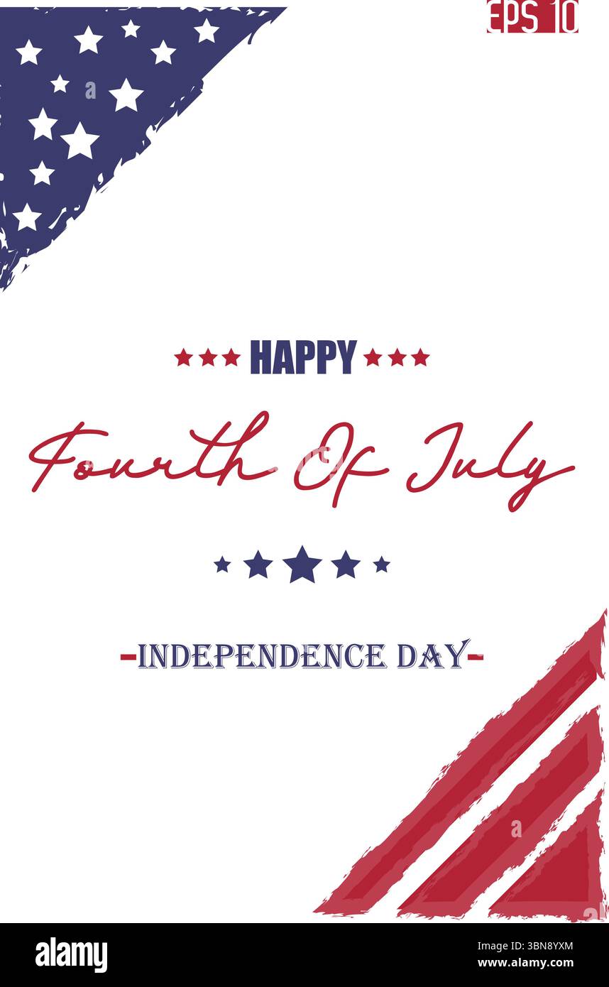 Buon 4 luglio Independence Day Cursive Hard Lettering modello USA Abstract Flag Illustrazione Vettoriale