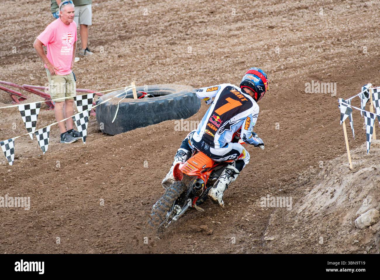 Nephi, Utah – 28 giugno 2025: Trystan Hart, pilota canadese di fuoristrada, cavalca durante l'evento Juab Xtreme Racing presso la zona fieristica della contea di Juab. Foto Stock