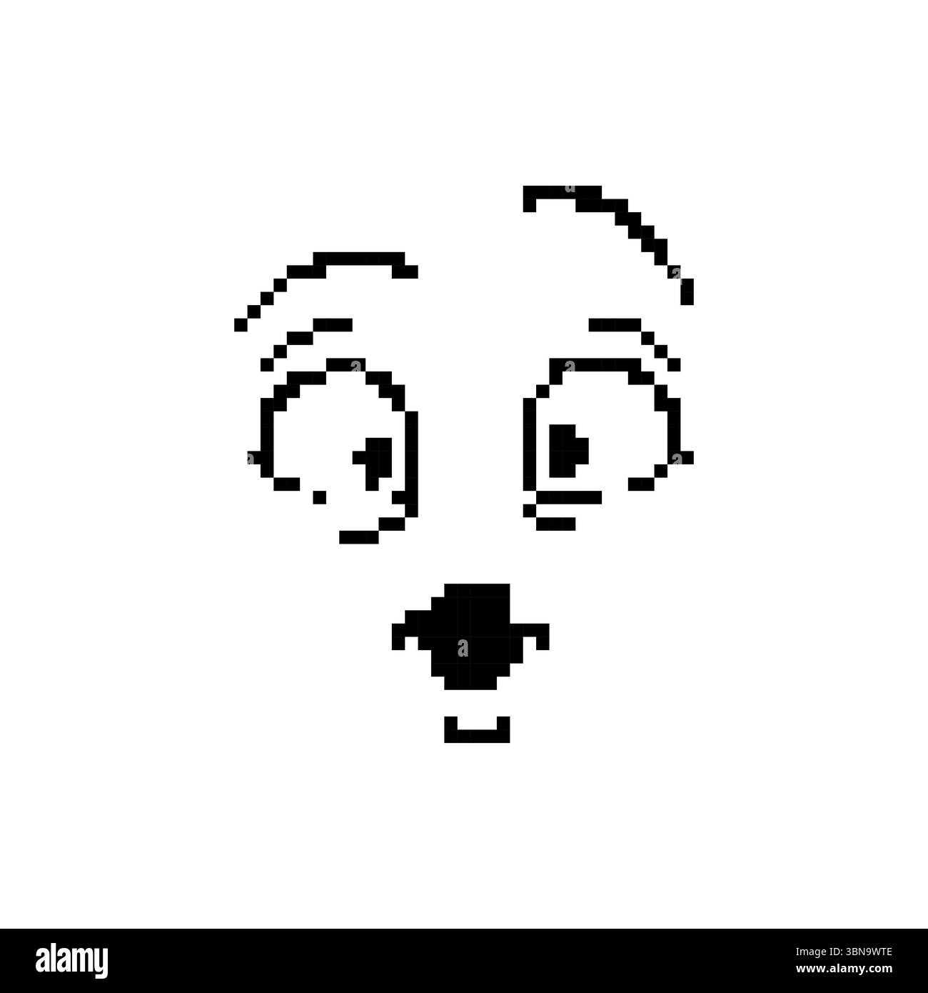 Icona a mosaico del volto con pixel dall'espressione curiosa sorpresa in stile a 8 bit Illustrazione Vettoriale