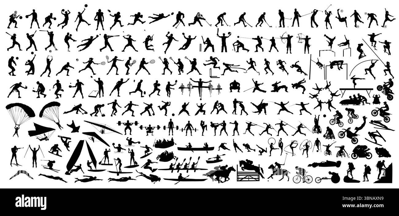 silhouette sportive, ampio set vettoriale di varie silhouette sportive Illustrazione Vettoriale